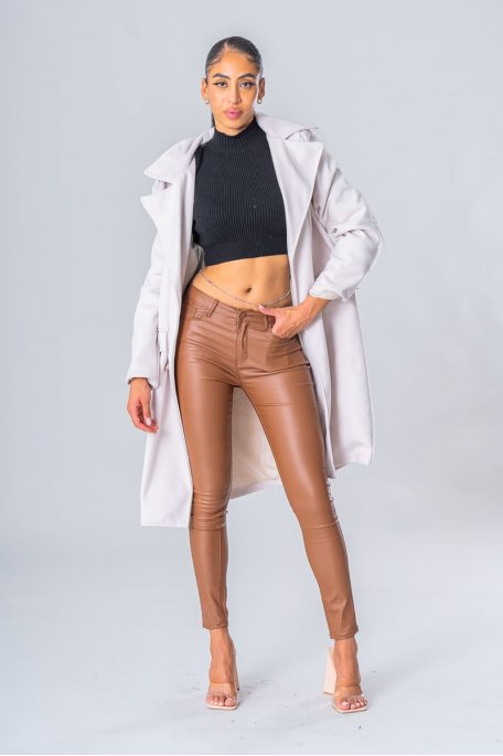 Manteau en laine chevrons boutons officier beige