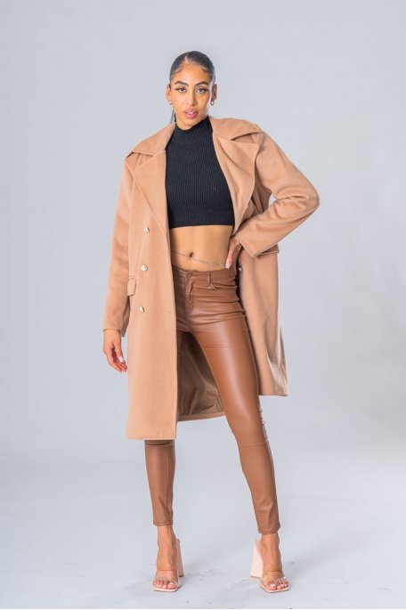 Manteau en laine chevrons boutons officier camel
