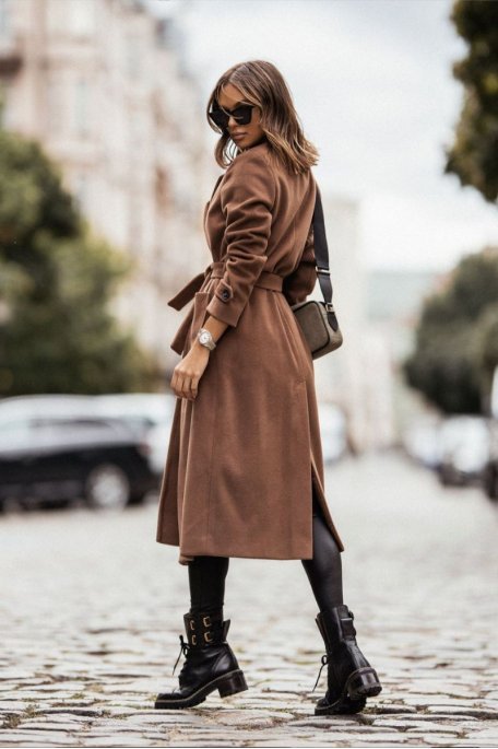 Manteau long brun femme clearance