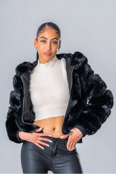 Black faux fur suede jacket