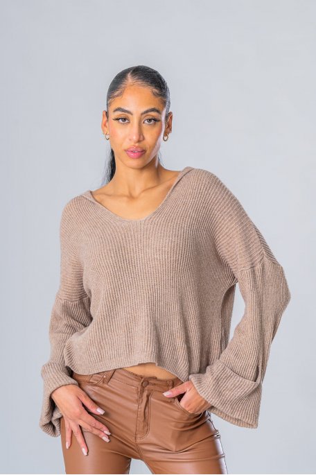 Pull à capuche en maille beige