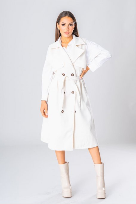 Manteau long ceinturé sans manches beige