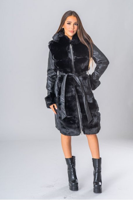 Long coat faux fur black vegan