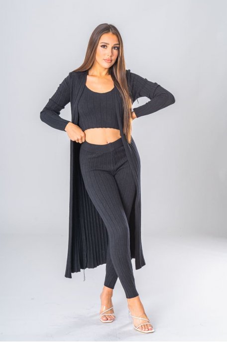 Ensemble côtelé débardeur pantalon et gilet long noir