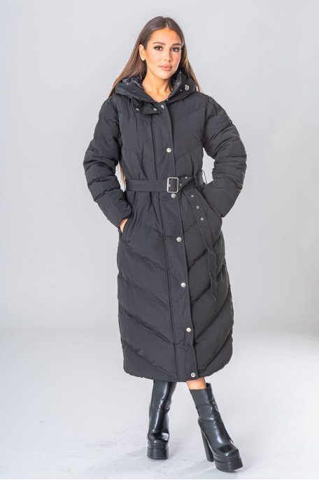 Long hooded jacket with black belt