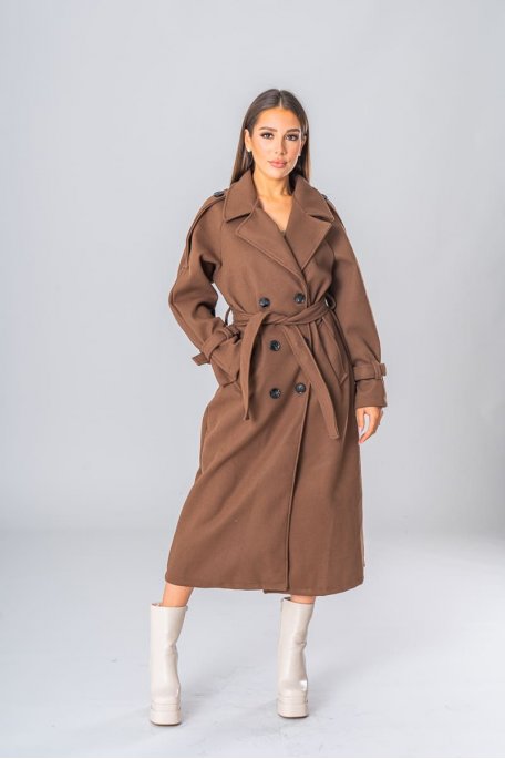 Long coat with brown button belt