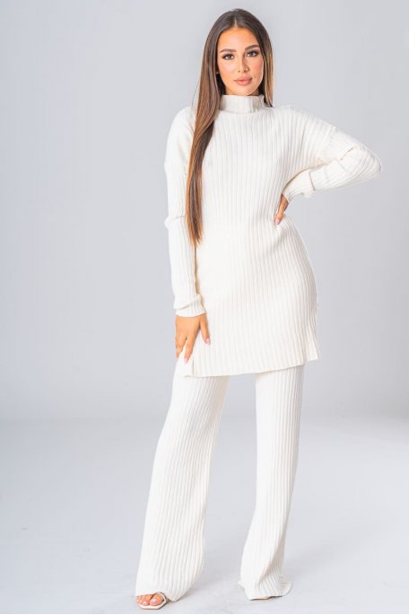 Ensemble tunique et pantalon côtelé beige