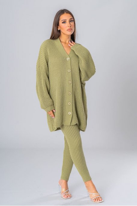 Green knitted cardigan set