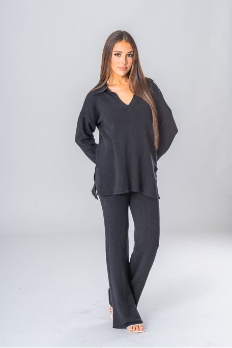 Ensemble pull col polo et pantalon noir