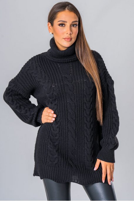 Long black turtleneck sweater