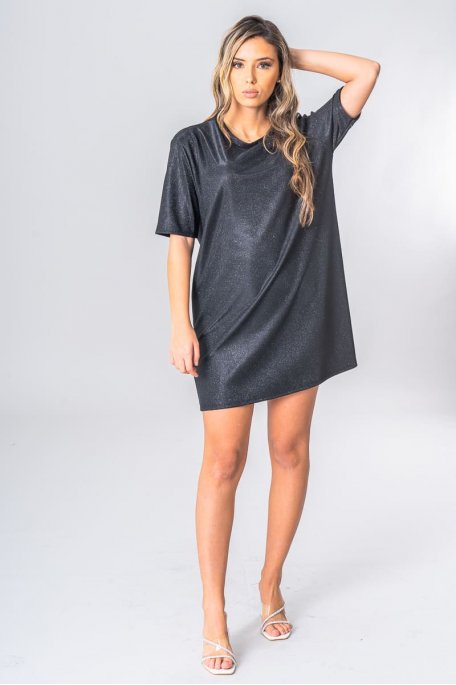 Robe tee-shirt pailletée noir