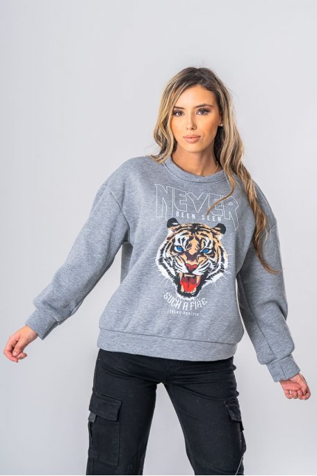 Sweatshirt mit Tigerprint grau