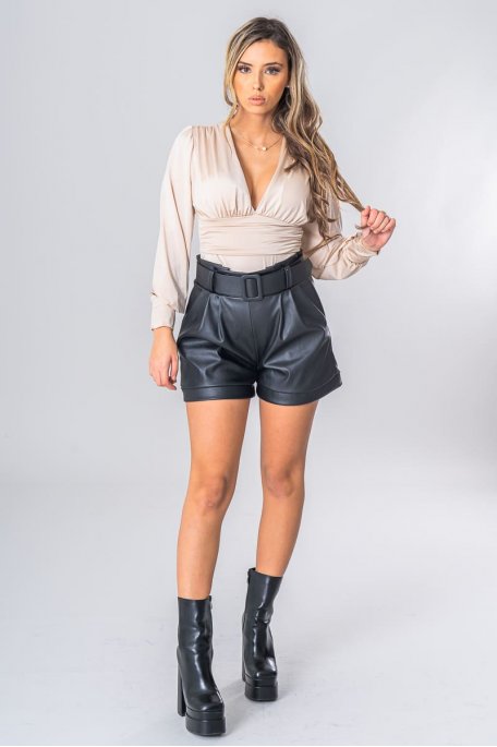 Faux leather shorts with black belt
