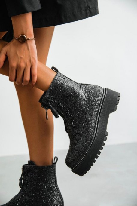Black glittery zip boots