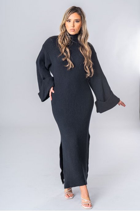 Robe pull manche retroussé noir