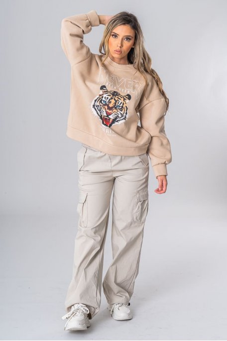 Pantalon cargo parachute beige