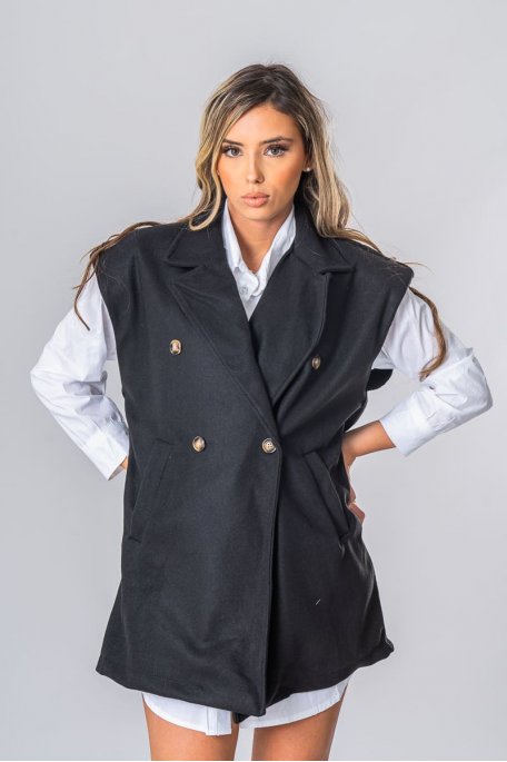 Veste sans manches col classique noir