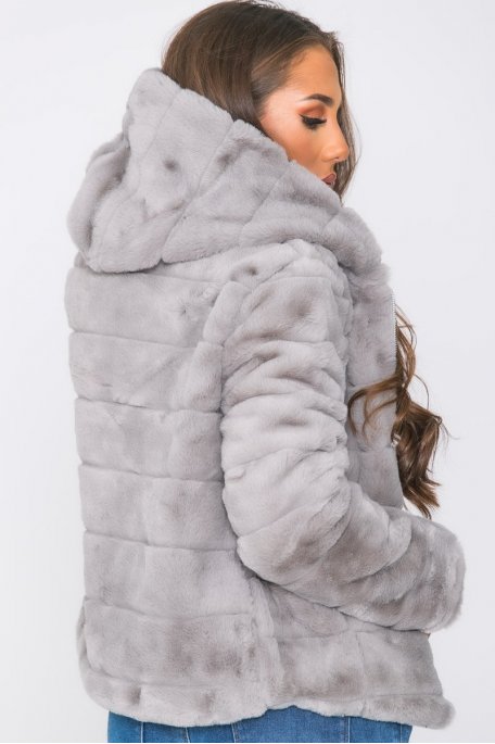 manteau fausse fourrure femme gris