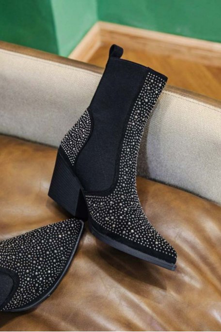 Black rhinestone heels boots