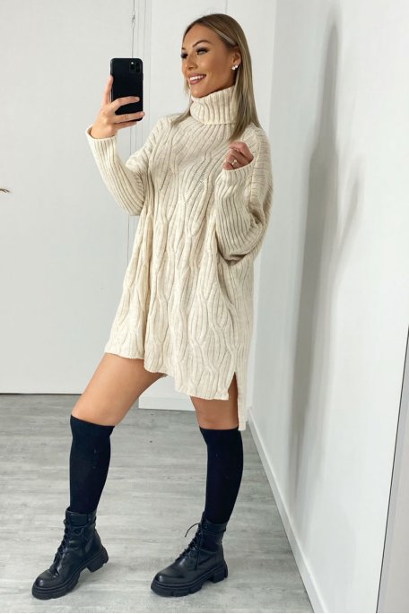 Beige turtleneck sweater dress