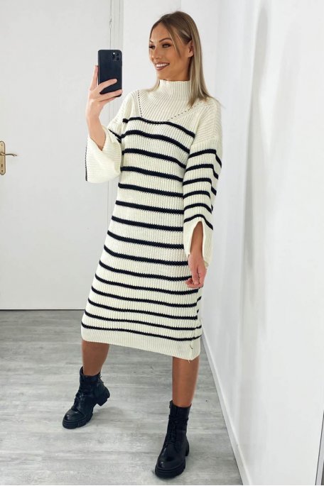 Long sailor dress with white high neck