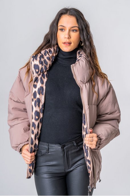 Reversible jacket with beige leopard print