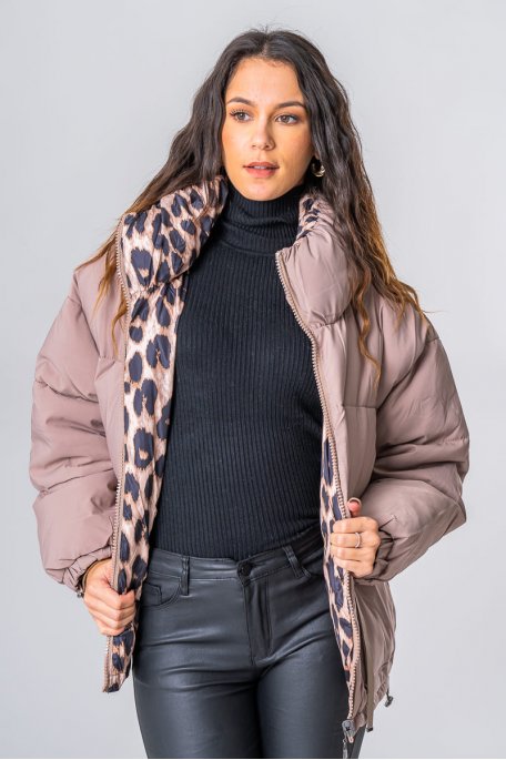 Reversible jacket with beige leopard print