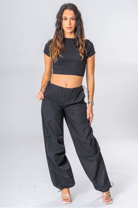 Black parachute pants