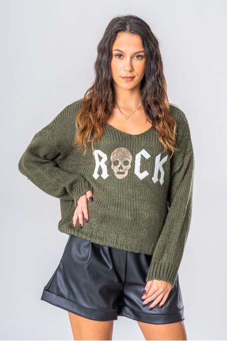 Oversized khaki two-ply sweater
