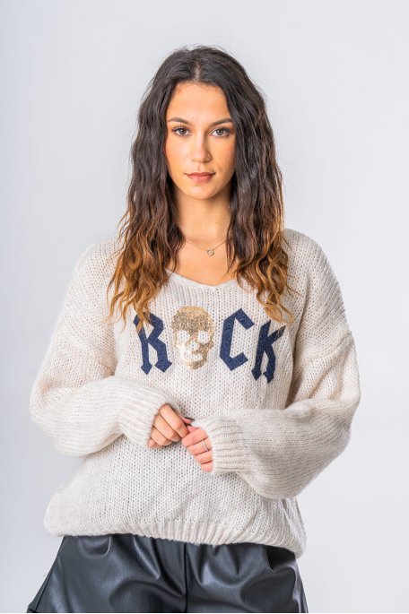 Oversize-Pullover aus zwei Materialien "Rock" Beige