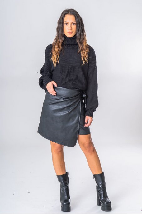 Black leatherette wrap skirt
