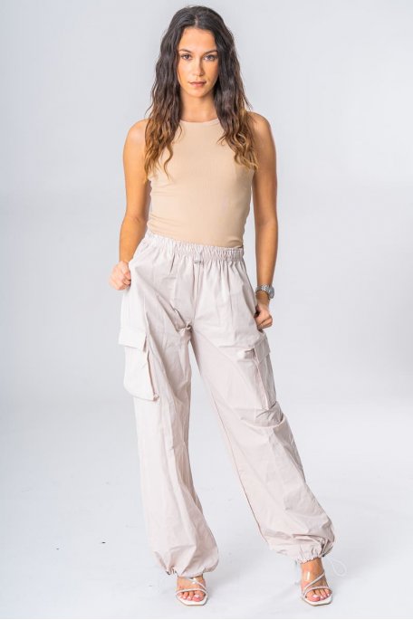 Cargohose mit Gummizug Taschen beige