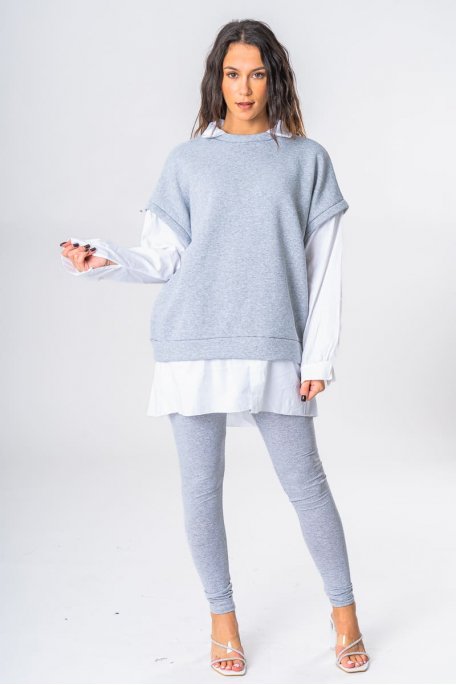 Set bi-material effect sweatshirt sleeve gray