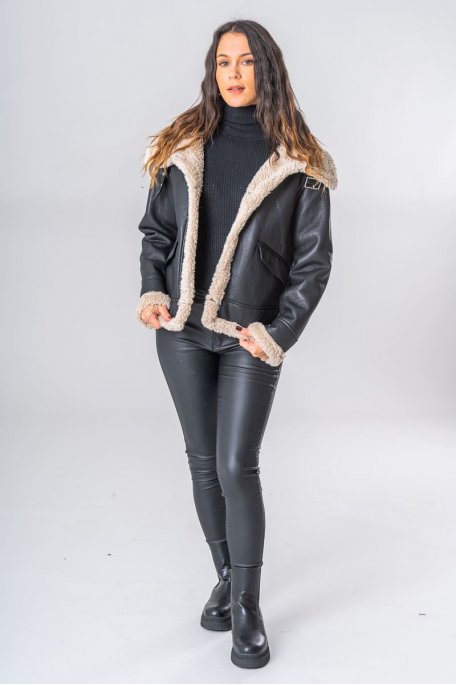 Veste simili doublure effet mouton noir