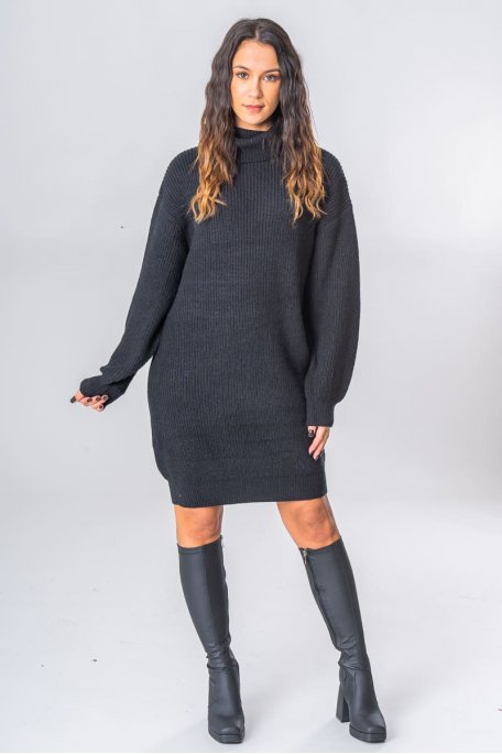 Robe pull col roulé maille noir