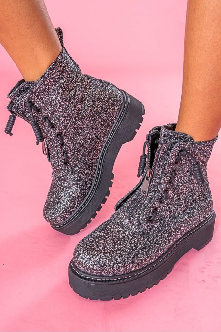 Grey glitter boots
