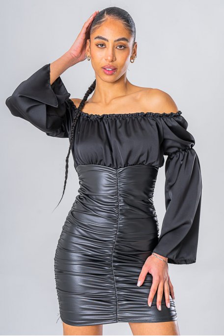 Strapless black leatherette dress
