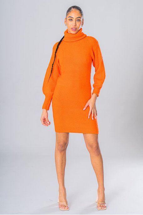orange turtleneck sweater dress