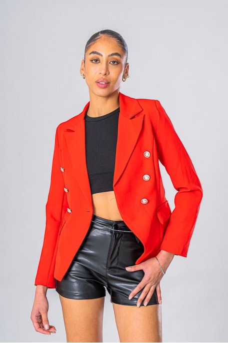 Taillierter Blazer mit Offiziersknöpfen rot