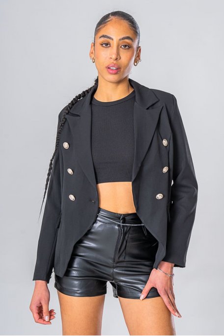 Blazer cintré boutons officier noir