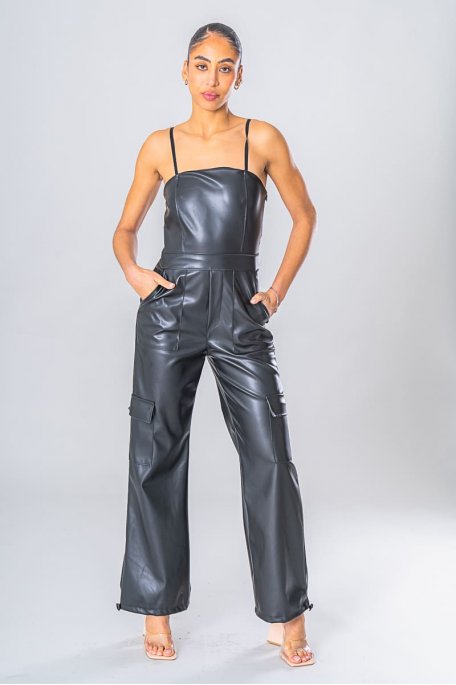 Black leatherette jumpsuit