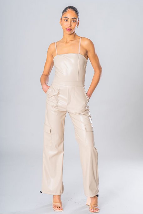 Combinaison pantalon simili cuir beige