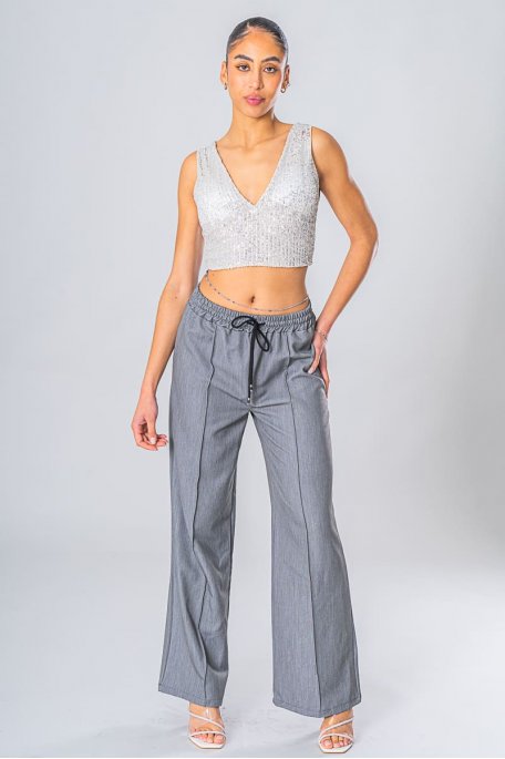 Wide-leg pants with elastic waistband