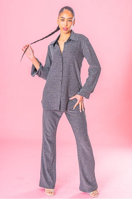 Ensemble chemise et pantalon pailleté gris