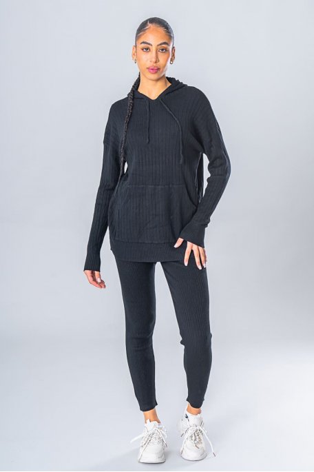Ensemble côtelé sweat capuche noir