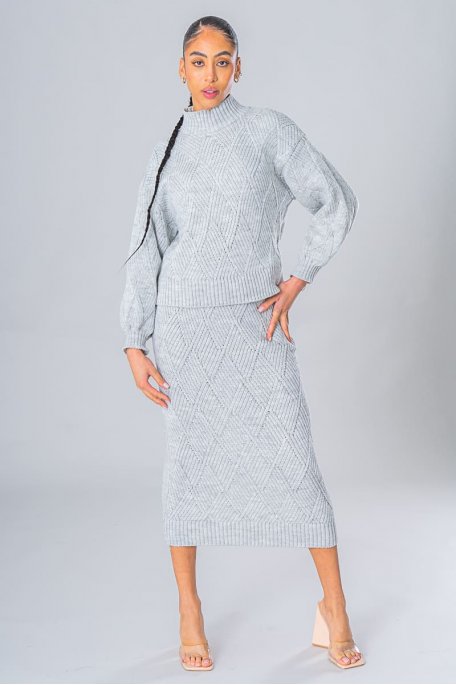 Grey high neck sweater and skirt set