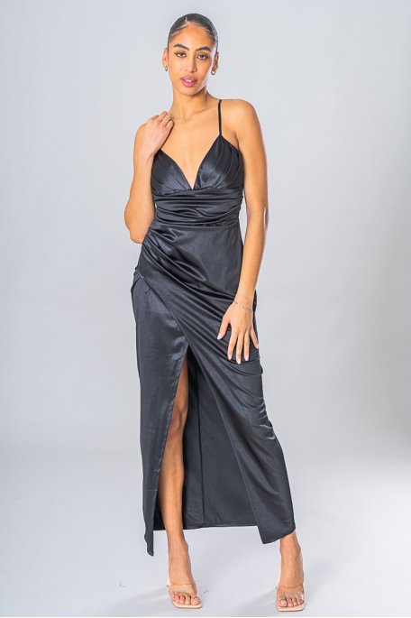 Long satin dress with black slit