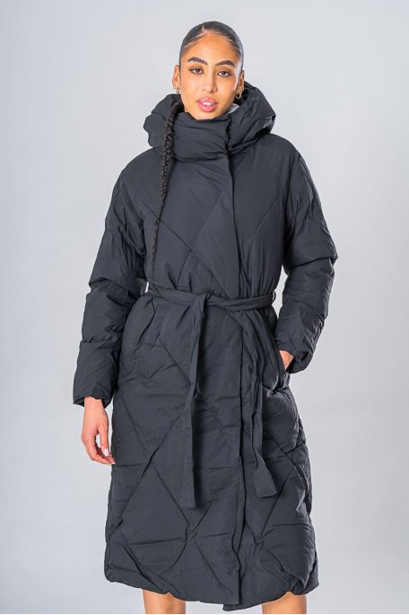 Long black hooded jacket sales