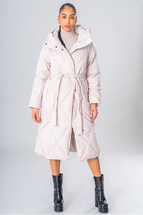 Long hooded jacket with beige high neck