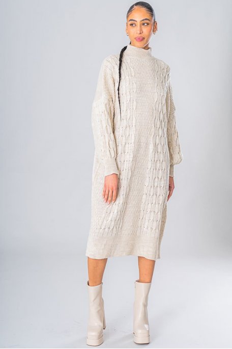 Long dress in beige mesh
